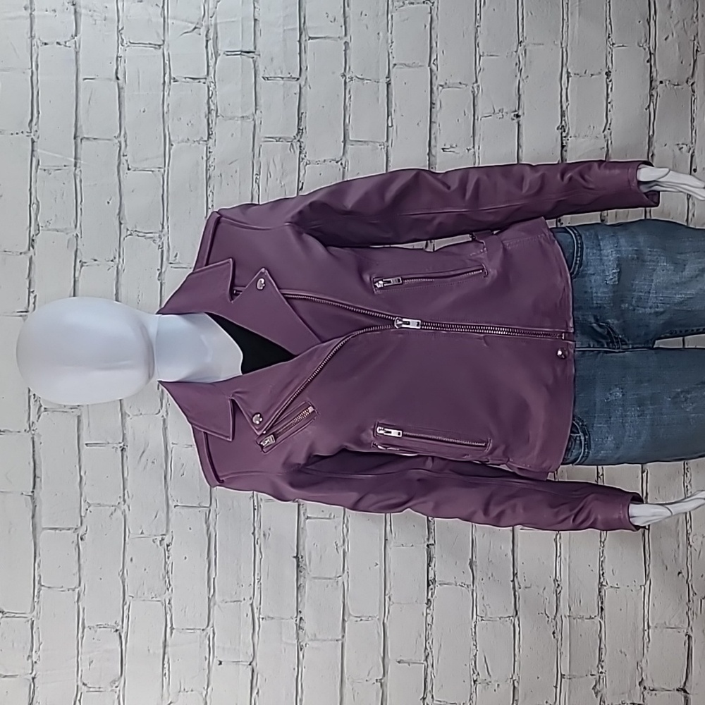 IRO Newhan Edgy Ultra-Soft Luxury Lamb Leather Classic Moto Biker Jacket Purple